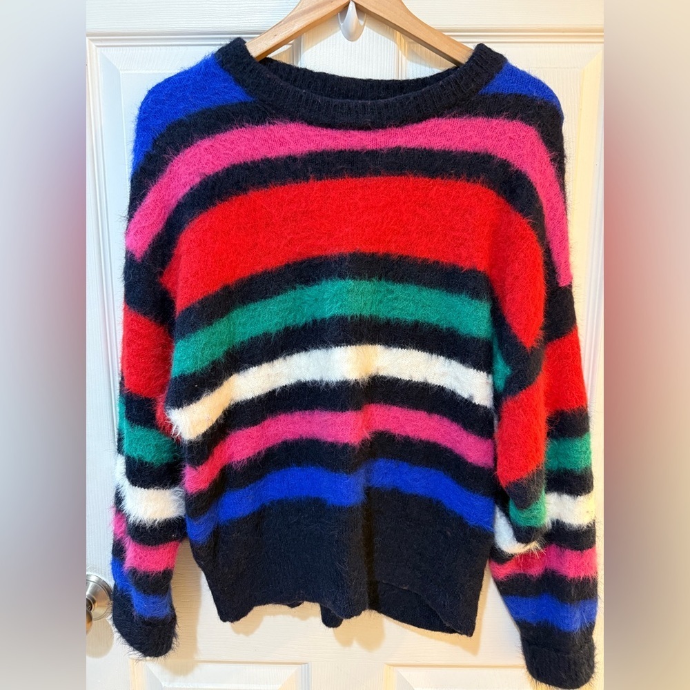 a new day Multicolor Striped Fuzzy Furry Sweater